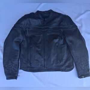 Men's Black Leather Motorcycle Jacket Sz.L